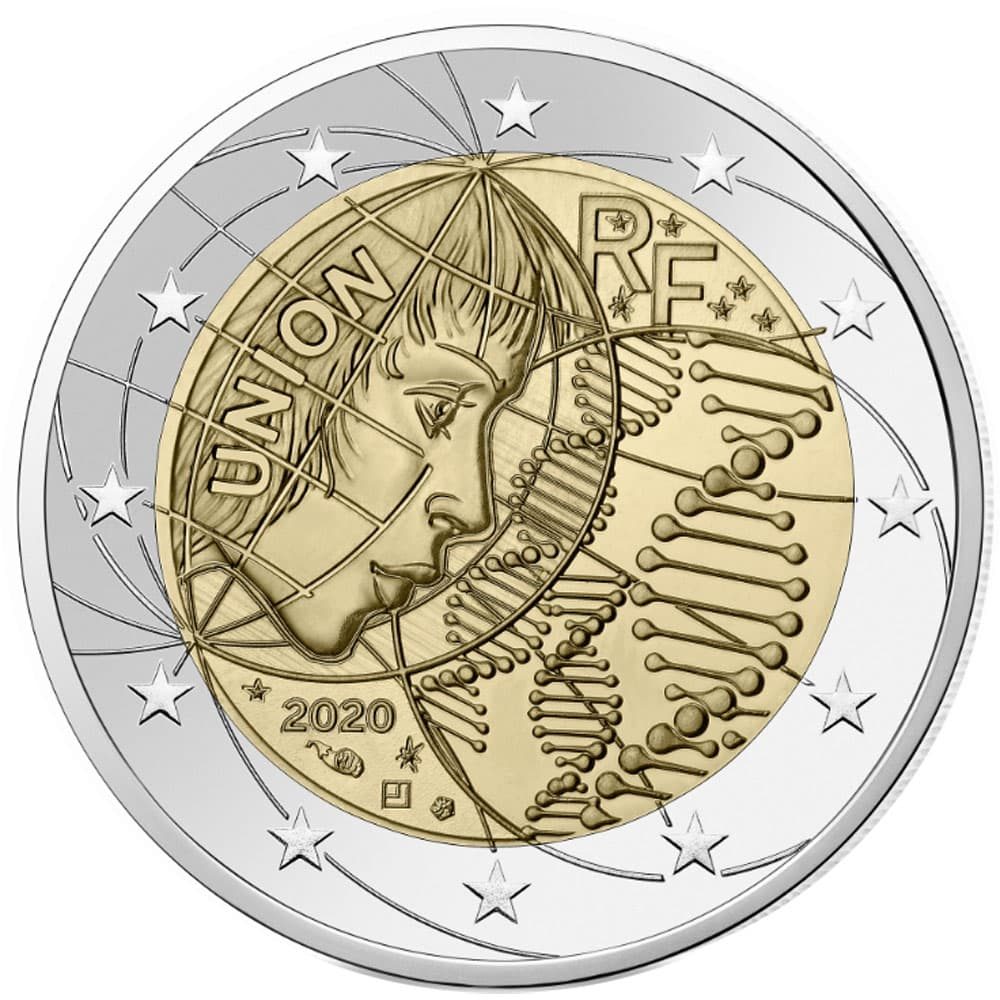 moneda 2 euros Francia 2020 dedicada a la Investigación Médica. 3 coincard.  - 3