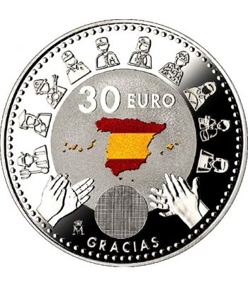 Moneda de España 30 euros 2020 conmemorativa Covid 19. Color