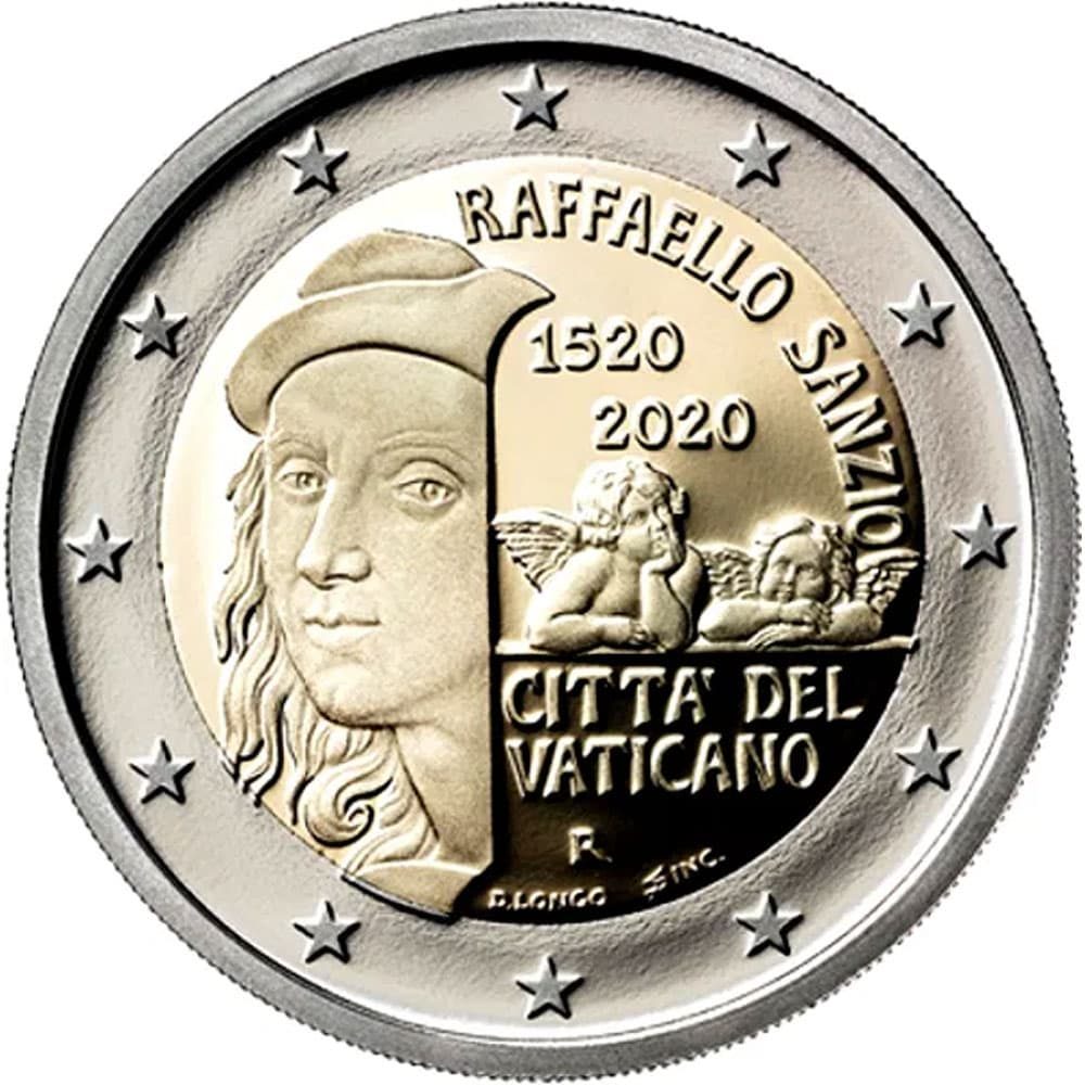 moneda de Vaticano 2 euros 2020 conmemorativa Raffaello Sanzio.