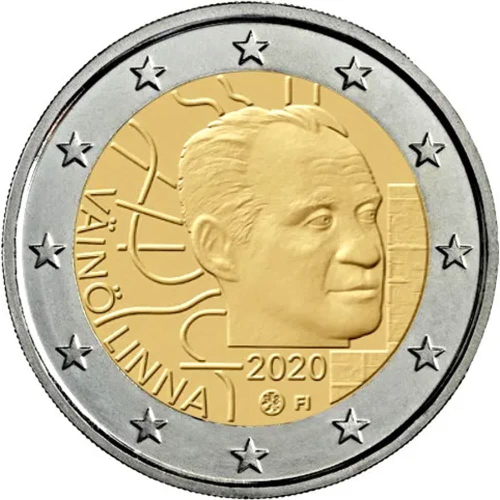 moneda de Finlandia 2 euros 2020 dedicada a Vaino Linna