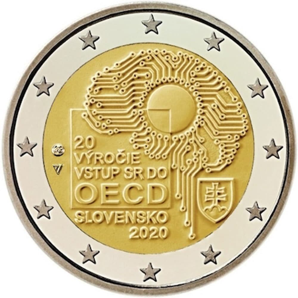 moneda de Eslovaquia 2 euros 2020 dedicada a la adhesión a OCDE