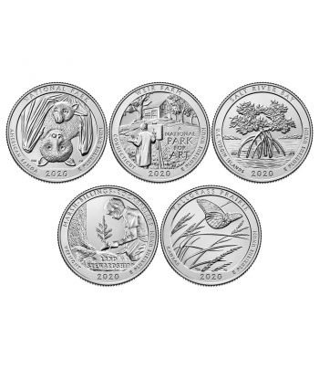 E.E.U.U. Monedas 1/4$ Quarters 2020 Parques Nacionales. 5 monedas ceca P  - 3
