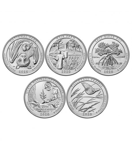 E.E.U.U. Monedas 1/4$ Quarters 2020 Parques Nacionales. 5 monedas ceca P - 3 E.E.U.U. Monedas 1/4$ Quarters 2020 Parques Nacionales. 5 monedas ceca P - 3