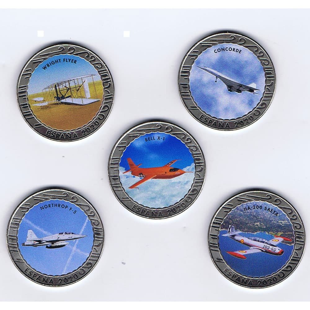 Monedas 2020 Serie Historia de la Aviación I. Estuche con 5