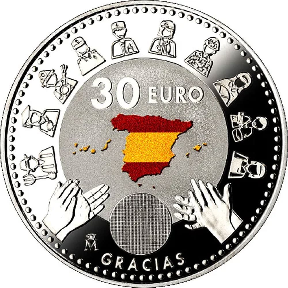 Euroset FNMT moneda 30 Euros 2020 Covid 19. Color