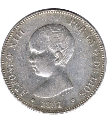Moneda de España 5 Pesetas de Plata 1891 *91 Alfonso XIII PG M.