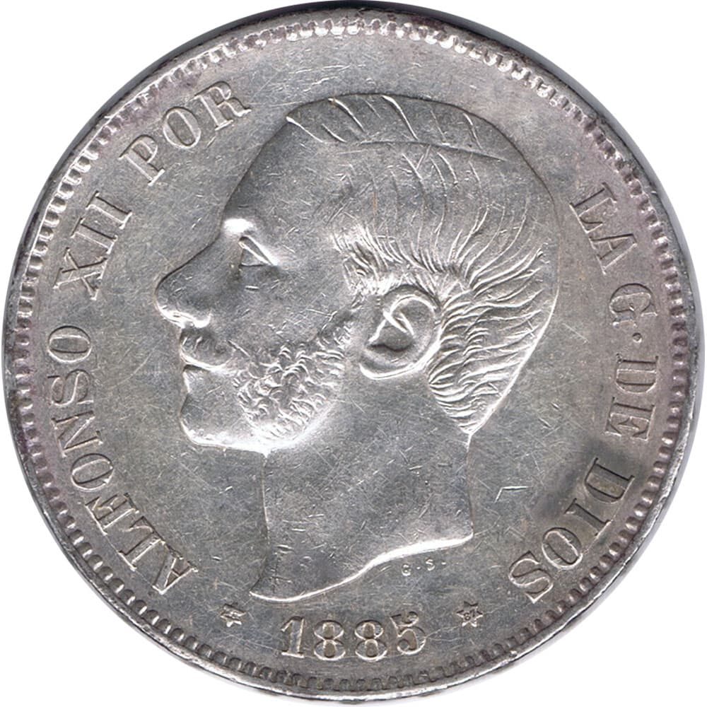 Moneda de España 5 Pesetas de Plata 1885 *87 Alfonso XII MS M. EBC-  - 1