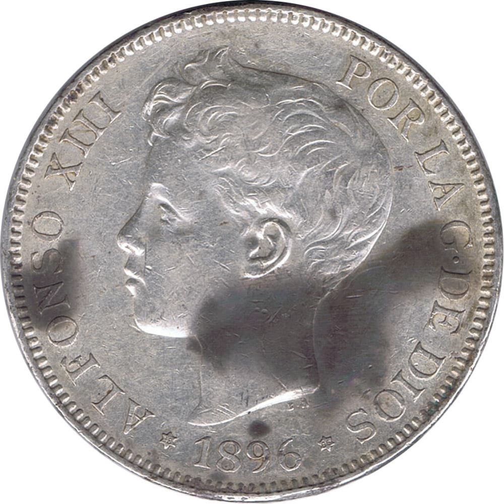 Moneda de España 5 Pesetas de Plata 1896 *96 Alfonso XIII PG V.