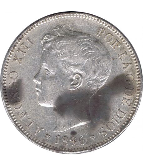 Moneda de España 5 Pesetas de Plata 1896 *96 Alfonso XIII PG V.