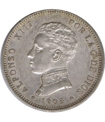 Moneda de España 2 Pesetas de Plata 1905 *05 Alfonso XIII SM V.  - 1