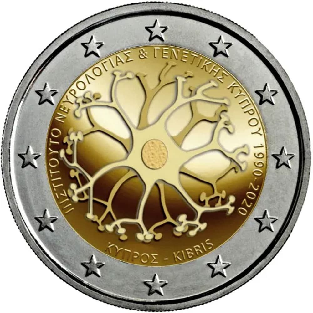 moneda 2 euros Chipre 2020 Instituto Neurología y Genética.