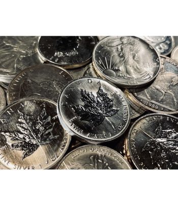 Lote de 10 monedas de 1 onza de plata para inversión.