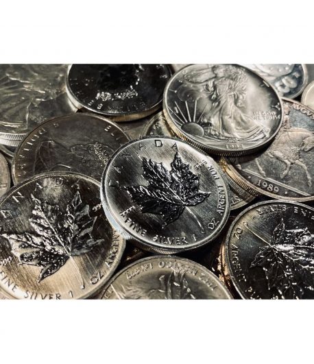 Lote de 10 monedas de 1 onza de plata para inversión.