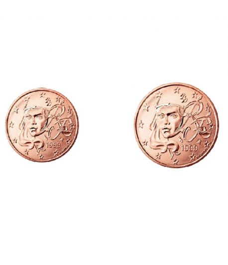 monedas 1 y 2 céntimos de euro Francia 2021. 2 monedas.