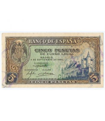 Billete de España (1940/09/04) 5 Pesetas. EBC+. Serie B8774357  - 1