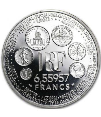Moneda de plata de Francia 6.55957 Francos Europa año 1999 con