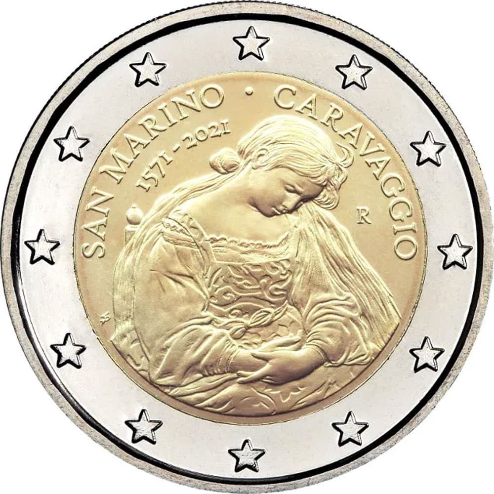 moneda 2 euros San Marino 2021 dedicada a Caravaggio.  - 1