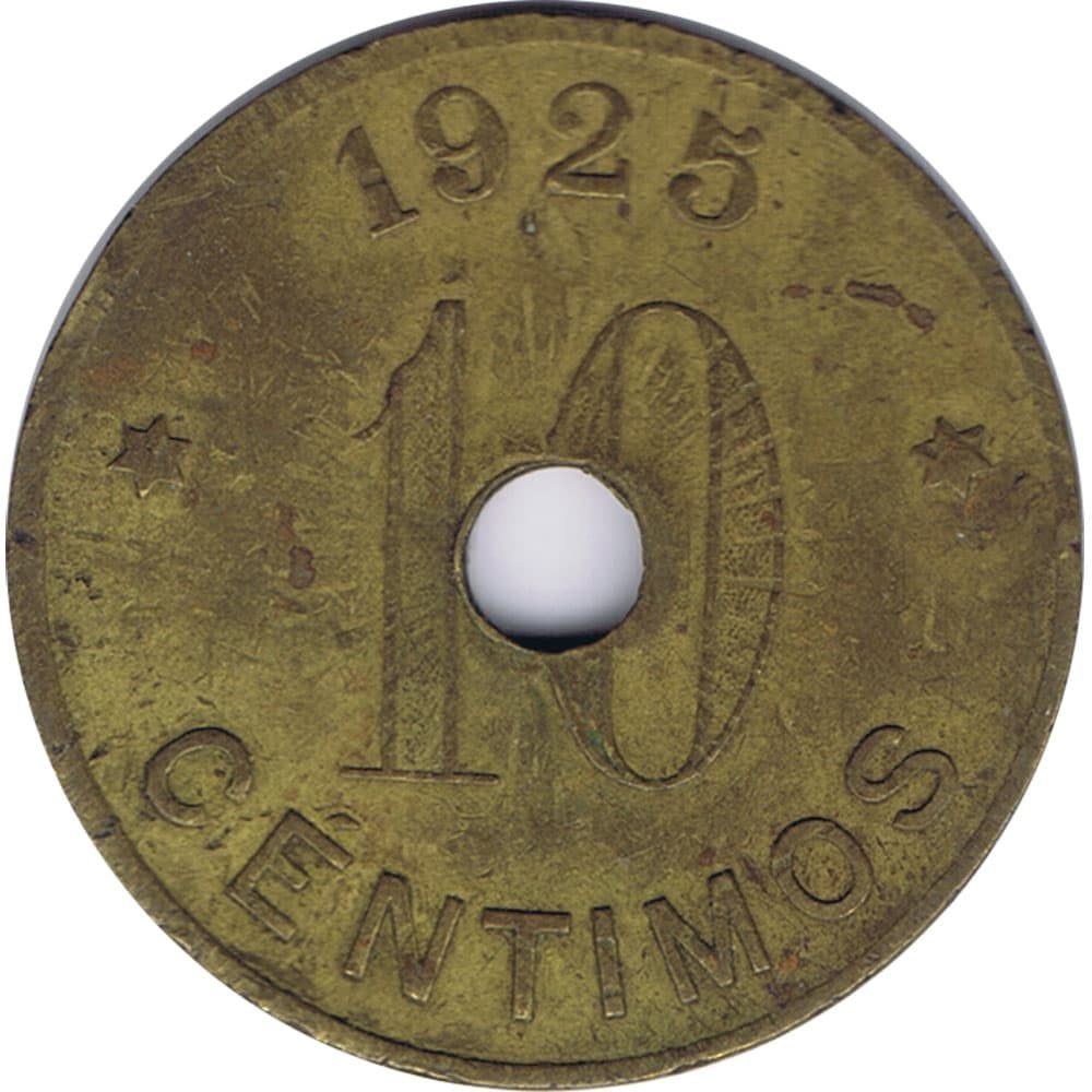 Moneda 10 céntimos Sant Feliu de Guixols 1925 con agujero  - 1