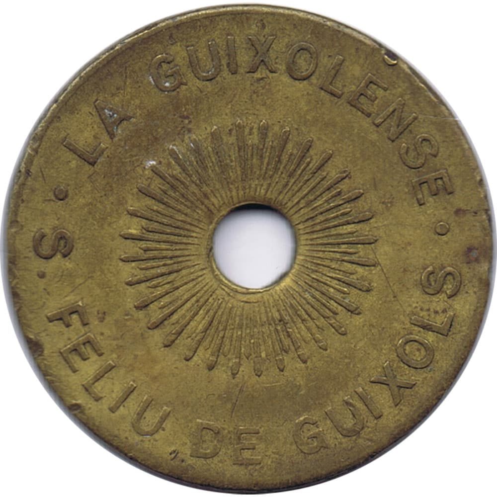 Moneda 10 céntimos Sant Feliu de Guixols 1925 con agujero  - 2