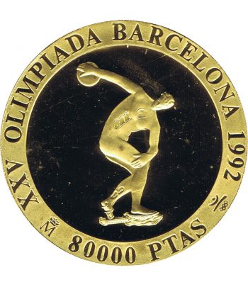 España 80.000 Pesetas de oro Barcelona 92 Discóbolo año 1990.