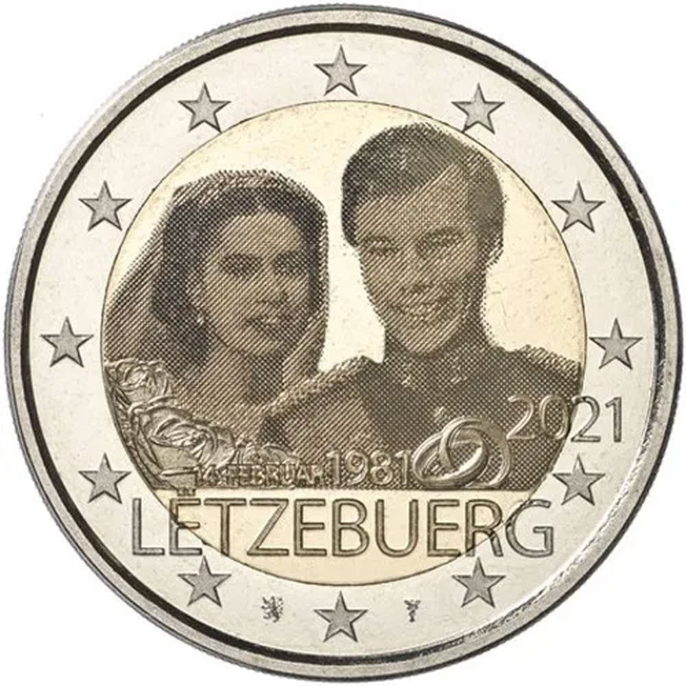moneda 2 euros Luxemburgo 2021 dedicada al Duque Guillermo. Holograma  - 1