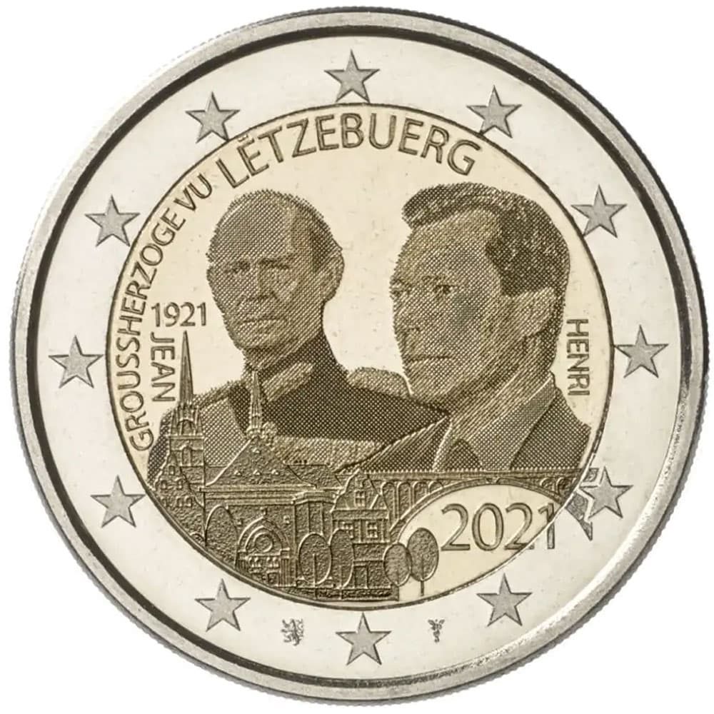 moneda 2 euros Luxemburgo 2021 dedicada al Duque Jean. Holograma