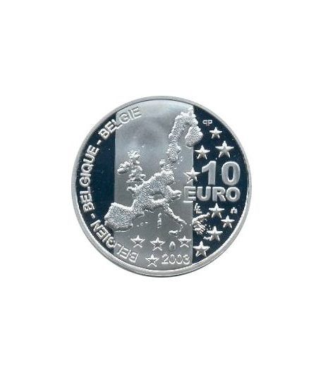 moneda Belgica 10 Euros 2003. Estuche proof. Plata.