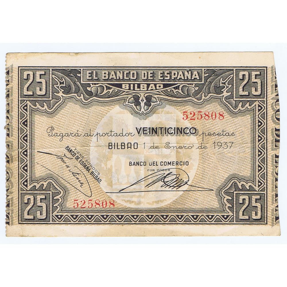 Billete de 25 Pesetas Bilbao 1 de enero de 1937 serie 525808