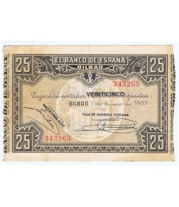 Billete de 25 Pesetas Bilbao 1 de enero de 1937 serie 343265