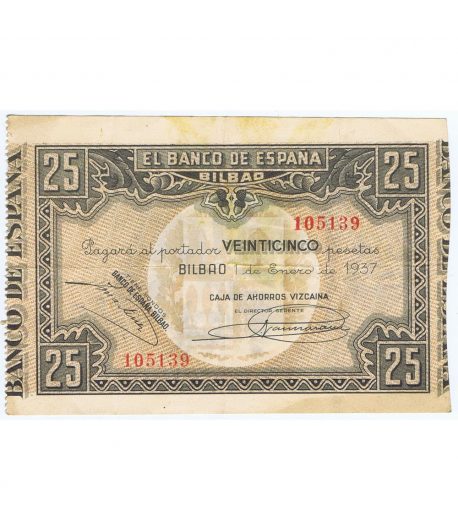 Billete de 25 Pesetas Bilbao 1 de enero de 1937 serie 105139