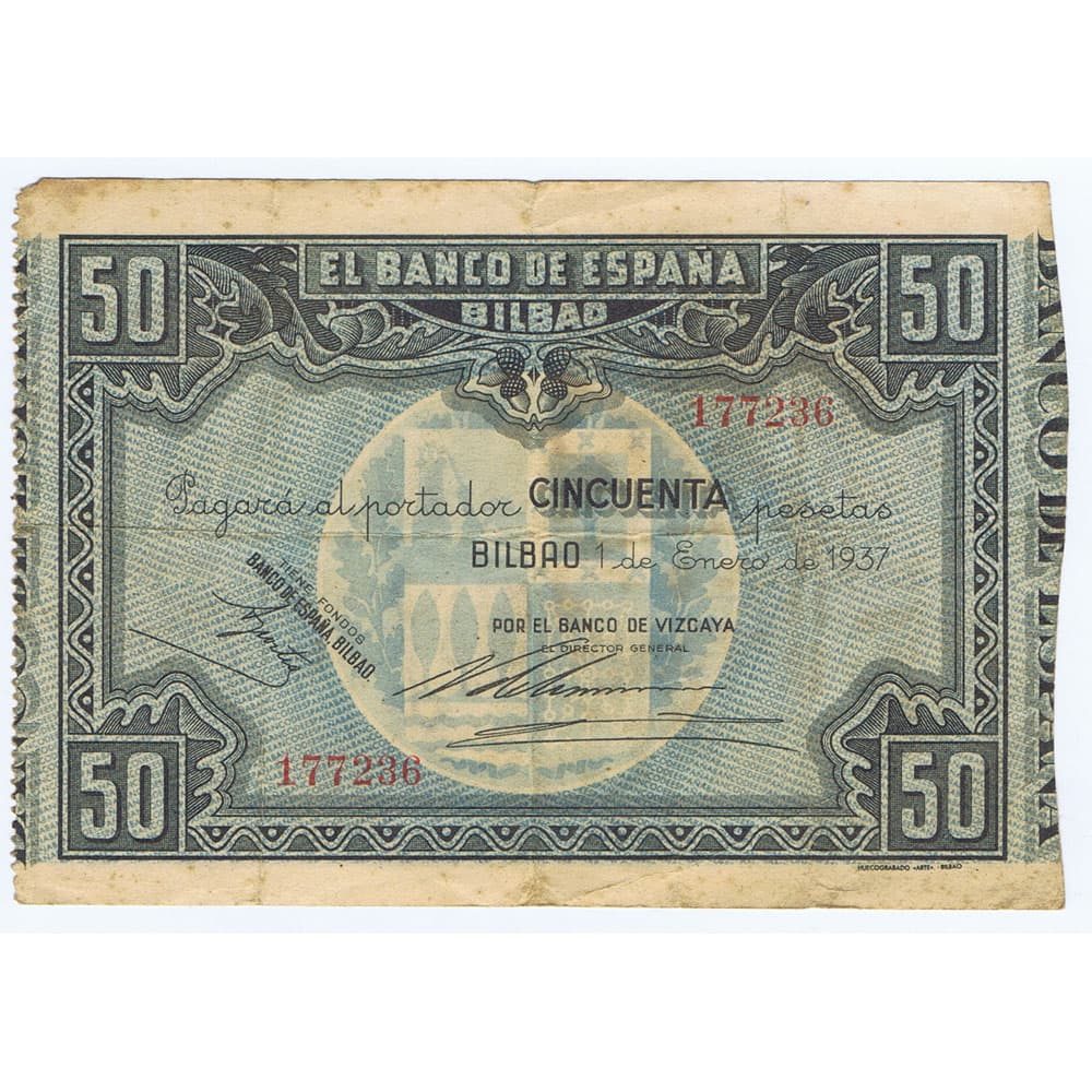 Billete de 50 Pesetas Bilbao 1 de enero de 1937 serie 177236