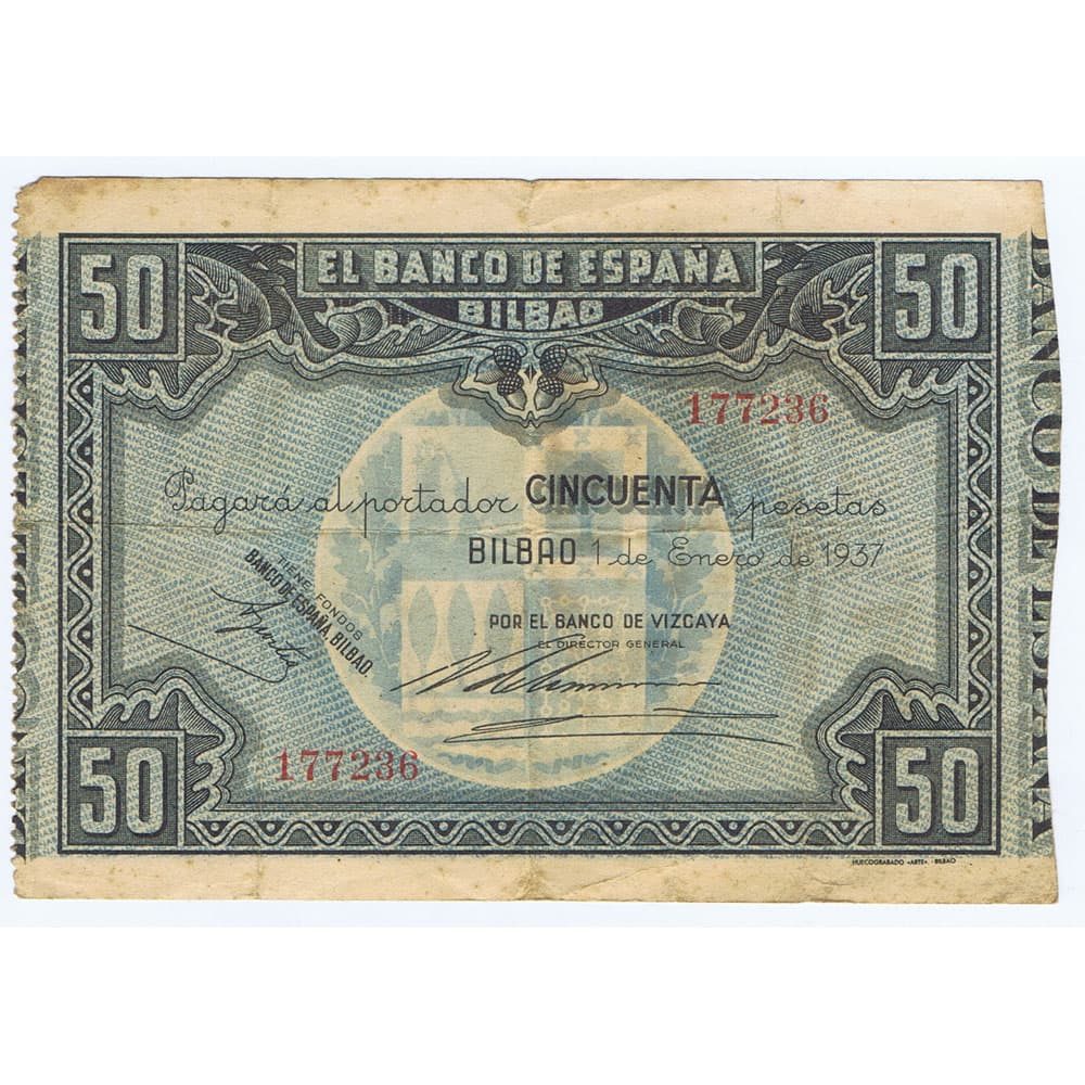 Billete de 50 Pesetas Bilbao 1 de enero de 1937 serie 177236  - 1