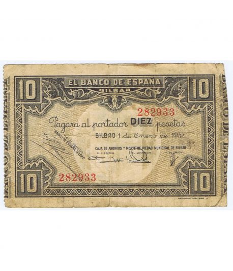 Billete de 10 Pesetas Bilbao 1 de enero de 1937 serie 282933
