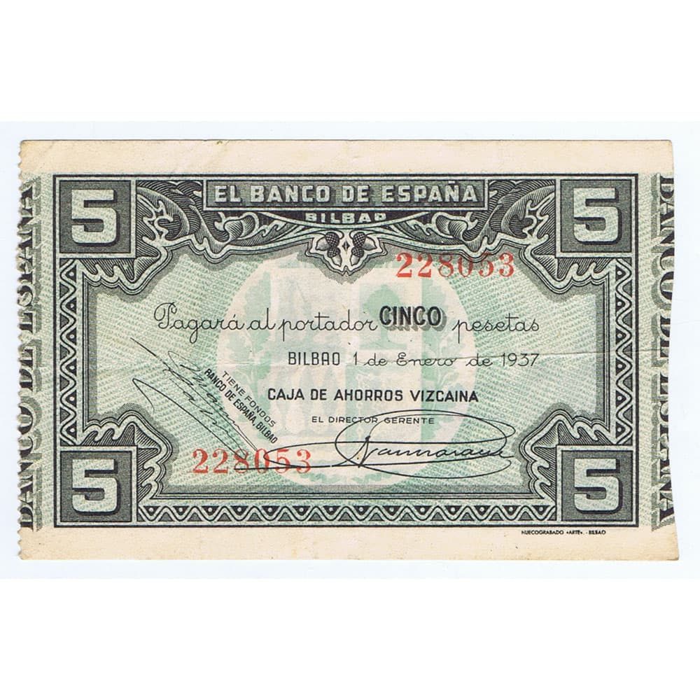 Billete de 5 Pesetas Bilbao 1 de enero de 1937 serie 228053