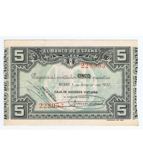 Billete de 5 Pesetas Bilbao 1 de enero de 1937 serie 228053