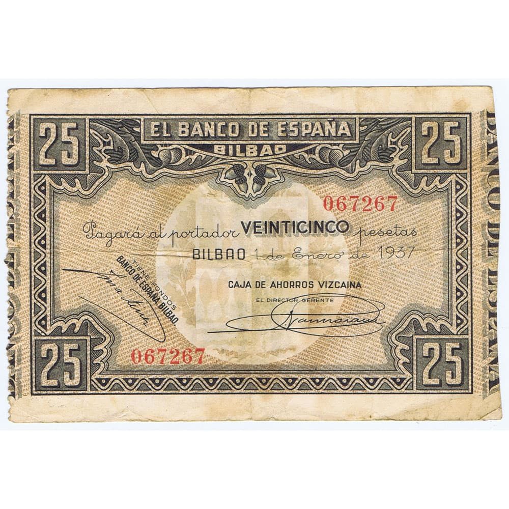 Billete de 25 Pesetas Bilbao 1 de enero de 1937 serie 067267