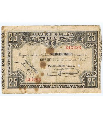 Billete de 25 Pesetas Bilbao 1 de enero de 1937 serie 343283