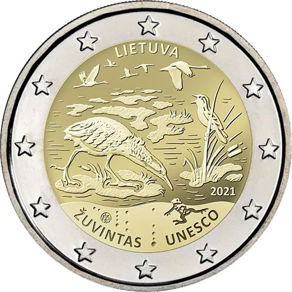 moneda 2 euros Lituania 2021 dedicada a la Reserva de la Biosfera de Žuvintas  - 1