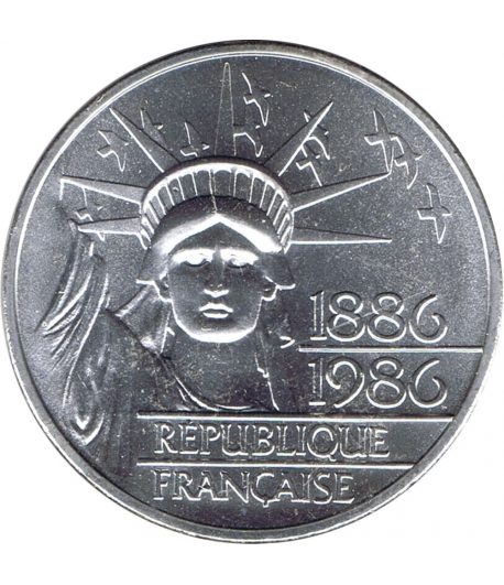 Moneda de plata de Francia 100 Francs Estatua Libertad año 1986