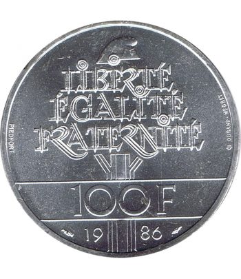 Moneda de plata de Francia 100 Francs Estatua Libertad año 1986
