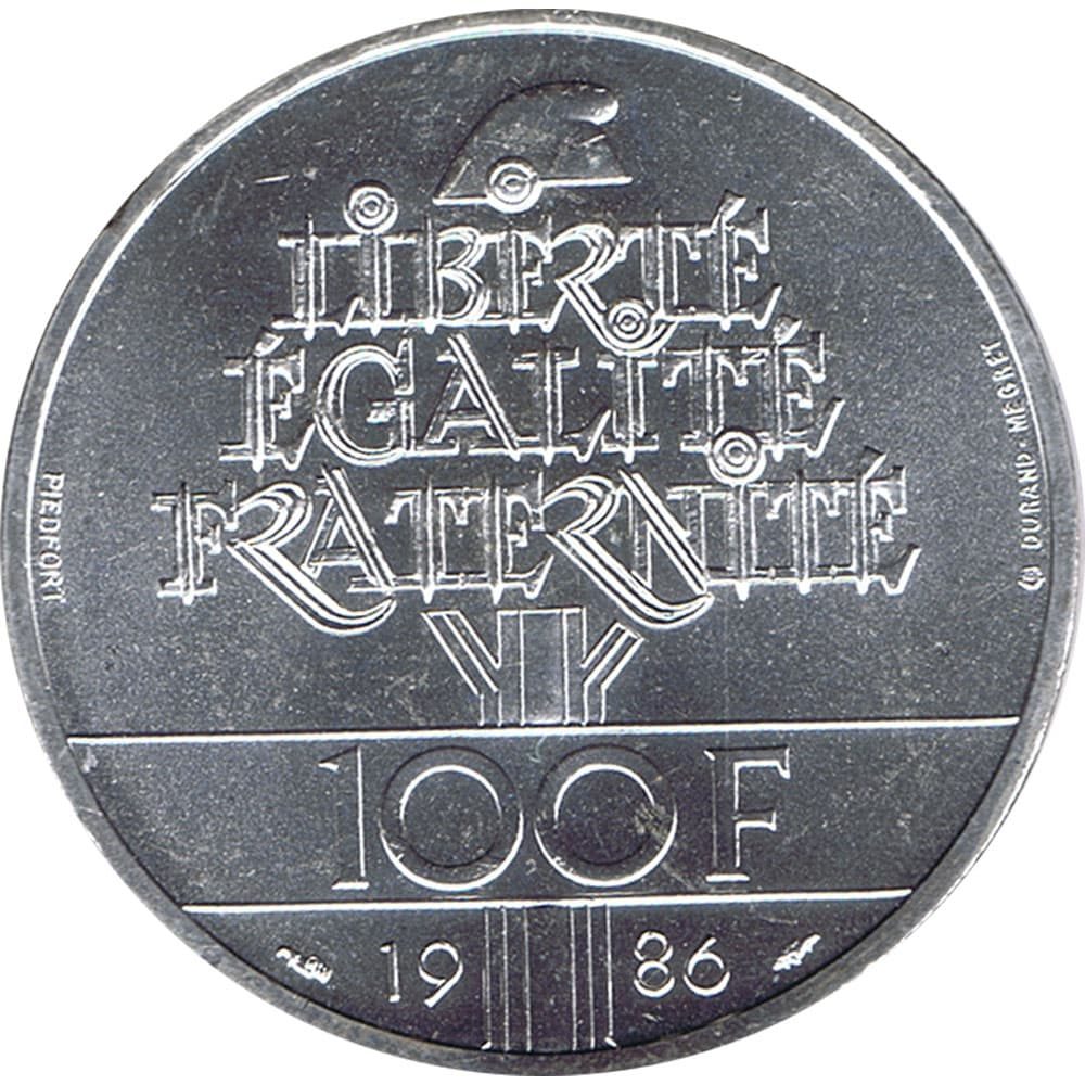 Moneda de plata de Francia 100 Francs Estatua Libertad año 1986  - 2