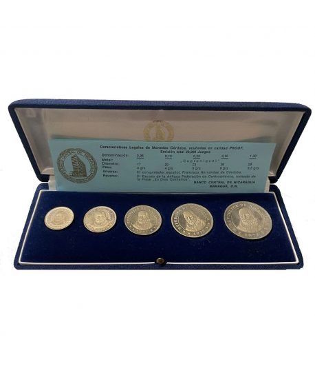 Estuche con 5 monedas de Nicaragua año 1972.