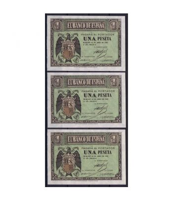 Billete de España 1 Peseta 30 de abril de 1938. 3 correlativos