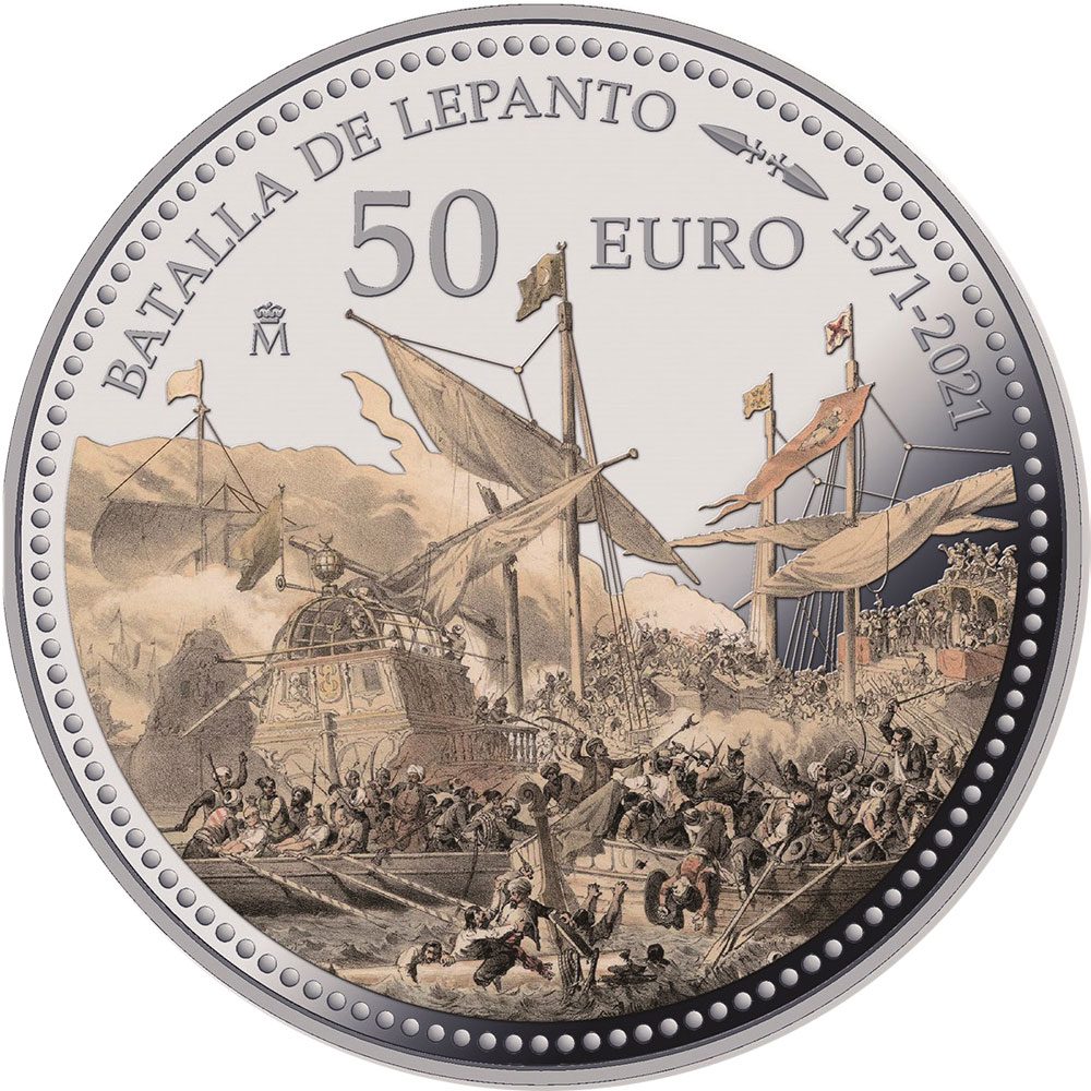 Moneda de España año 2021 Batalla de Lepanto. 50 euros Plata