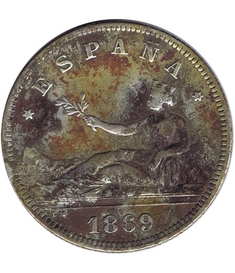 Moneda de España Gobierno Provisional 2 Pesetas 1869. Plata.