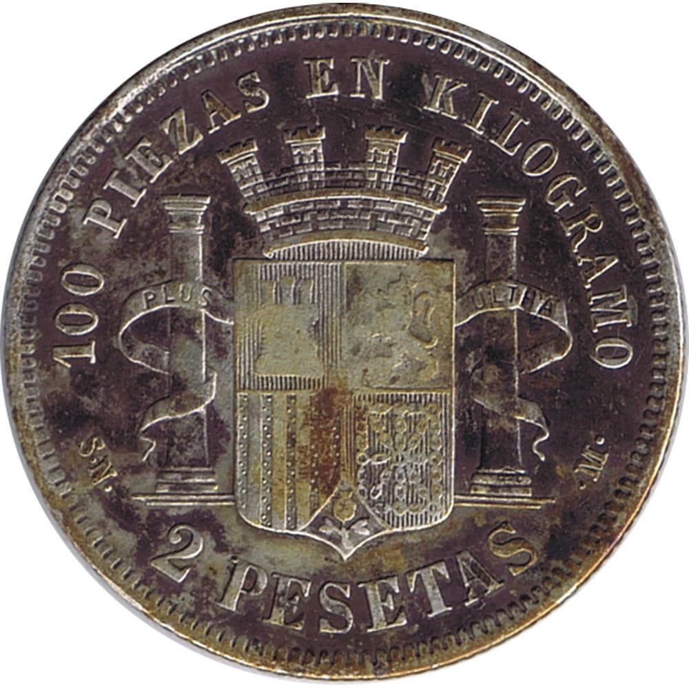 Moneda de España Gobierno Provisional 2 Pesetas 1869. Plata.  - 2