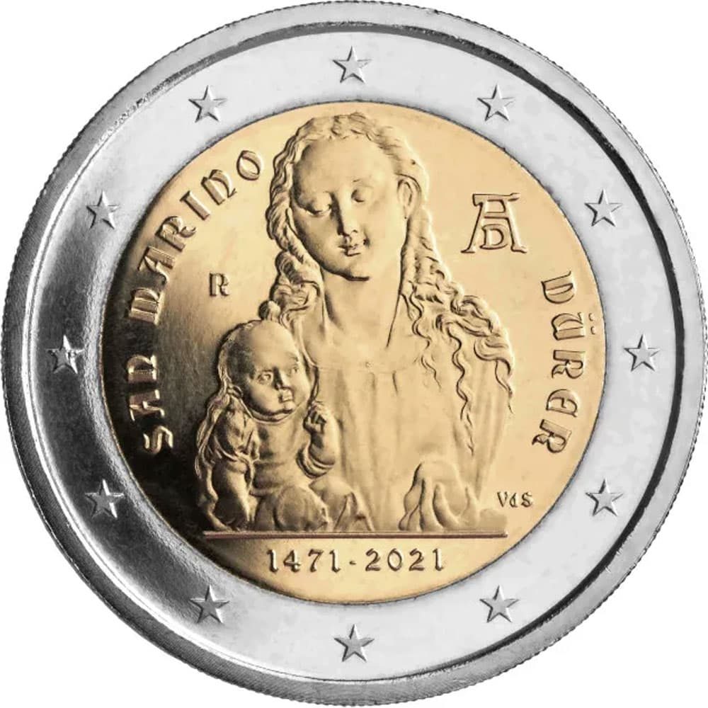 moneda 2 euros San Marino 2021 dedicada al pintor Alberto Durero  - 1