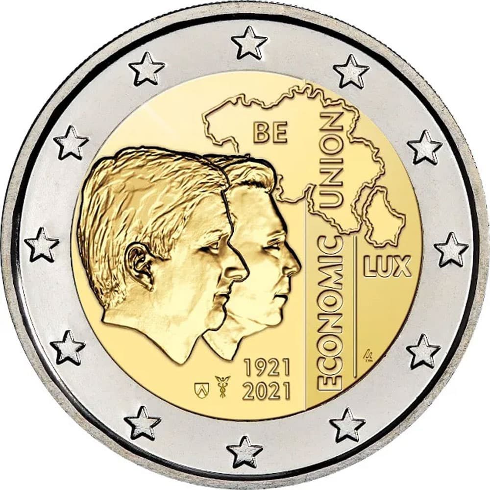 moneda 2 euros Belgica 2021 dedicada a la UE Bélgica Luxemburgo.