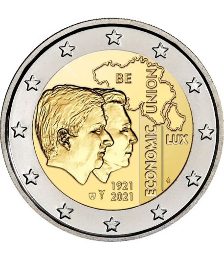 moneda 2 euros Belgica 2021 dedicada a la UE Bélgica Luxemburgo.