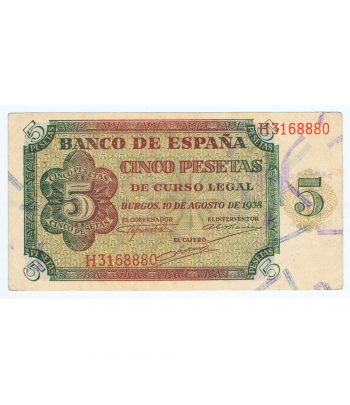 Billete de España 5 Pesetas Burgos 10 agosto 1938 serie H3168880